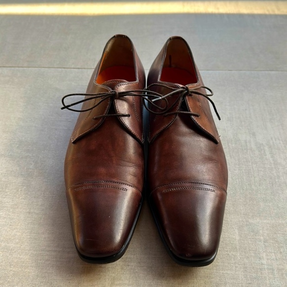 Santoni Brown Leather Oxfords Men’s Dress Shoes - 8.5 - Picture 1 of 8